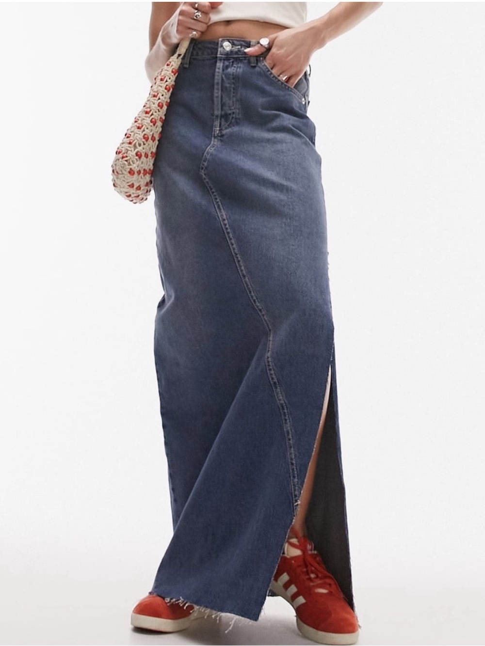 Top Shop Blue Denim Maxi Skirt with Side Slit - Worn once